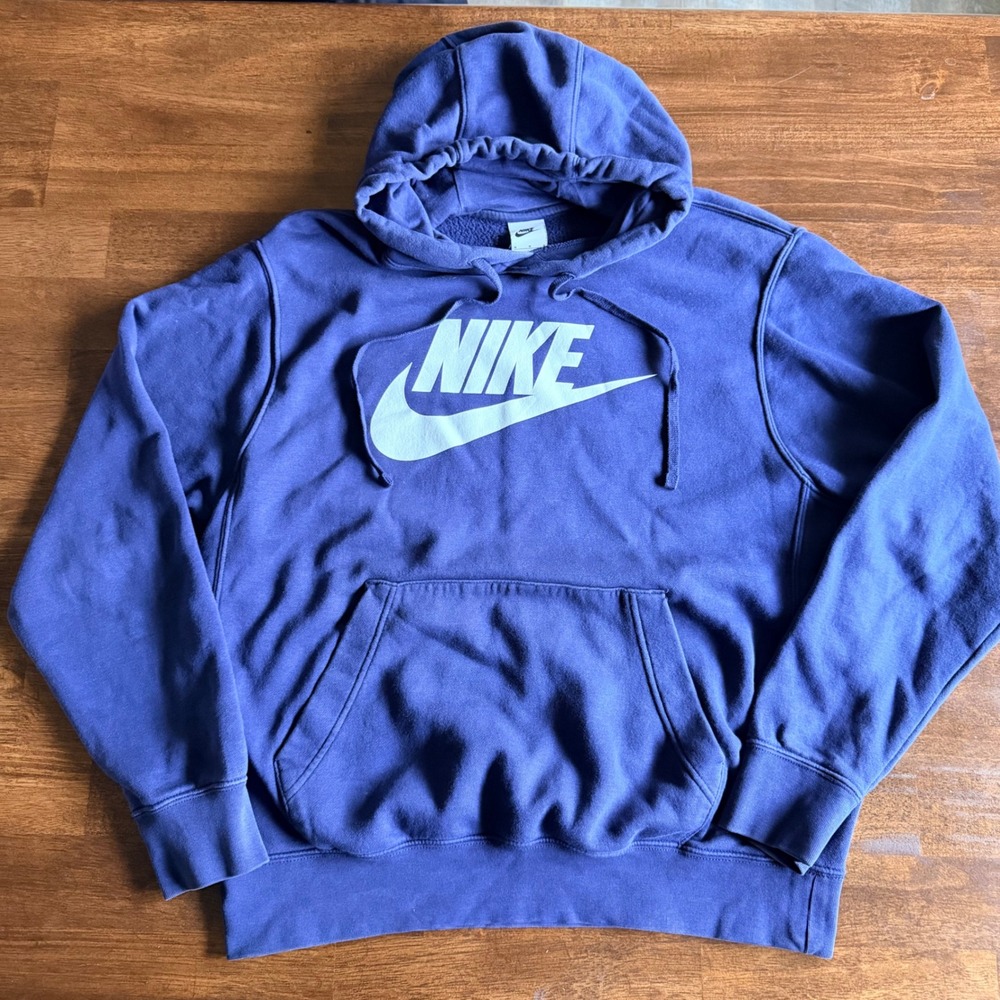 Nike Mens Sportswear Futura Logo Pullover Hoodie Royal Blue Fleece Sweatshirt M